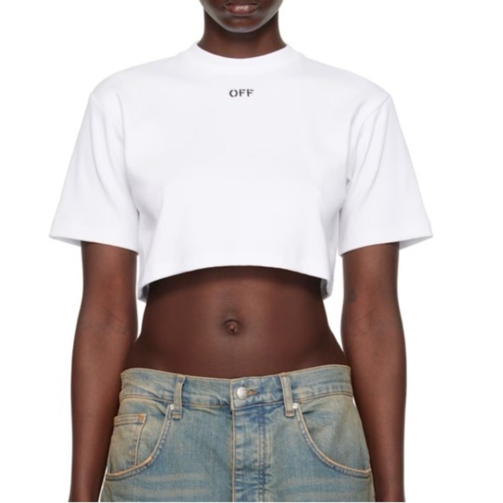 OFF-WHITE - White 'Off' Stamp Rib Cropped T-shirt